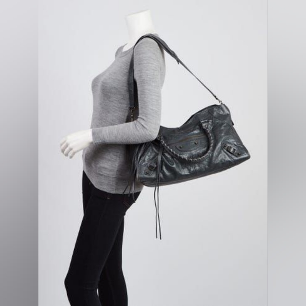 BALENCIAGA Anthracite Lambskin Leather Motorcycle Part Time Satchel Bag Black - Picture 6 of 15